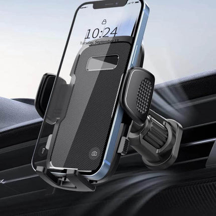 Car Air Vent Phone Mount Universal Navigation Holder securely gripping smartphone on car air vent for hands-free navigation and calls