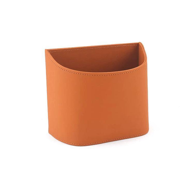 Hanging Leather Car Trash Can Clip On Storage Box For Car Interior - tan Nappa leather hanging car trash bin, clip-on storage for receipts and small items