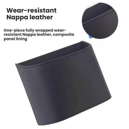 Hanging Leather Car Trash Can Clip On Storage Box For Car Interior in black Nappa leather with wear-resistant stitched seam