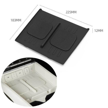 Anti-Slip Wireless Charging Silicone Mat For Hyundai Santa Fe - black silicone anti-slip wireless charging mat with dual pads and dimensions 225x183x12mm