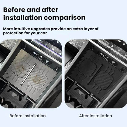 Anti-Slip Wireless Charging Silicone Mat For Hyundai Santa Fe shown before and after installation protecting dash and holding phone securely