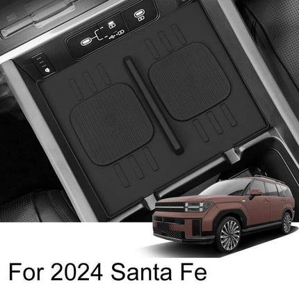 Anti-Slip Wireless Charging Silicone Mat For Hyundai Santa Fe - black anti-slip wireless charging mat fitted in 2024 Santa Fe center console