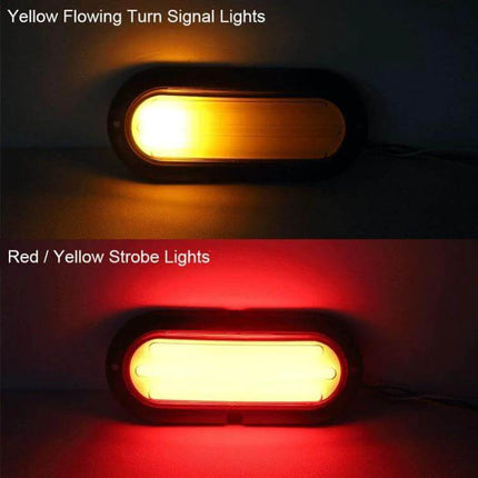 Truck Trailer Taillights 74 LED For Trucks And Trailers - Oval red and yellow LED taillight showing flowing yellow turn signal and red/yellow strobe, IP67, 10–30V