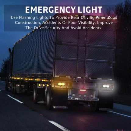 Truck Trailer Taillights 74 LED For Trucks And Trailers on a semi at night showing bright red and amber LED brake and marker lights, IP67 weatherproof