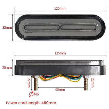 Brake Tail Light For Electric Bikes With Turn Signals compact smoked lens 125mm x 35mm with M6 bolts and 490mm power cord