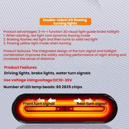 Brake Tail Light For Electric Bikes With Turn Signals - smoked black lens compact rear light with running, brake and left/right turn signals, 70mm mount