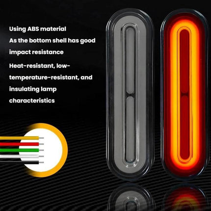 Brake Tail Light For Electric Bikes With Turn Signals compact smoked black lens showing running, brake and turn signal modes, 70mm mount, M4 screws