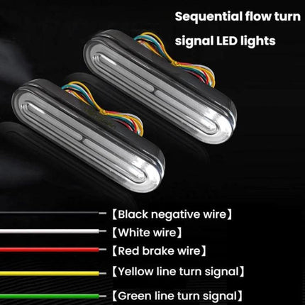 Brake Tail Light For Electric Bikes With Turn Signals compact smoked lens dual LED units with wiring color labels and 70mm mounting