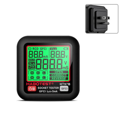 HABOTEST Digital Electrical Socket Tester for Voltage and Safety Checks - compact black HT97B GFCI socket tester with LCD display
