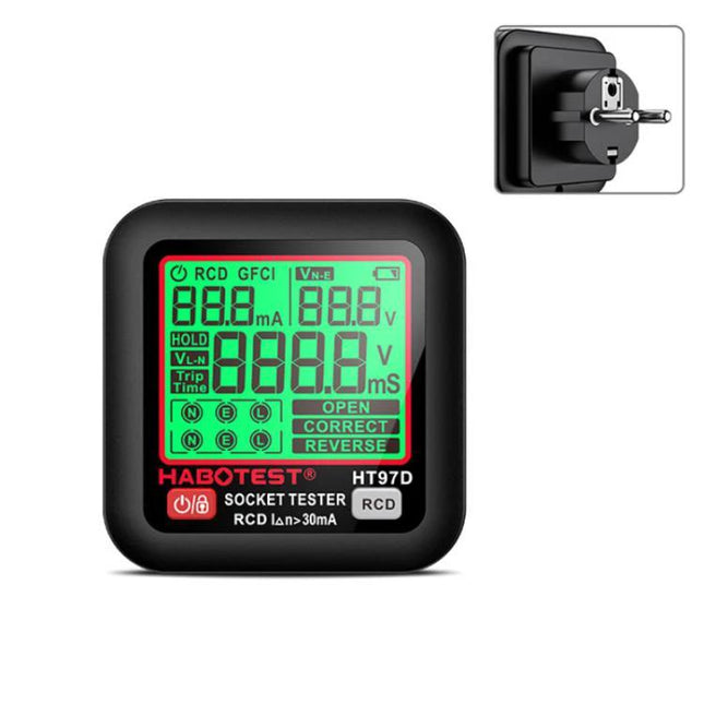 HABOTEST Digital Electrical Socket Tester for Voltage and Safety Checks compact HT97D plug-in socket tester with LCD for GFCI RCD and wiring checks
