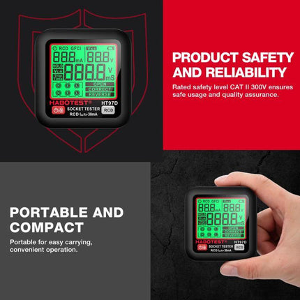 HABOTEST Digital Electrical Socket Tester for Voltage and Safety Checks - compact plug-in socket tester showing LCD and safety indicators