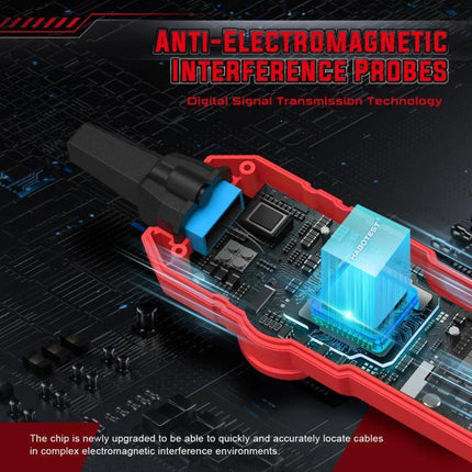 HABOTEST Multi-Function Anti-Interference Network Cable Tester showing anti-electromagnetic interference probe and internal circuit for cable fault detection