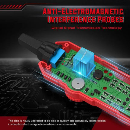 HABOTEST Multi-Function Network Cable Tester for Home Use showing internal circuit and anti-electromagnetic probes