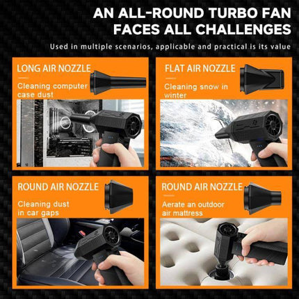 X3mini Compact Brushless Dust Blower Fan for Cleaning Tasks - portable ABS turbo fan with long/flat/round nozzles for keyboards, car gaps, snow, and inflatable mattresses