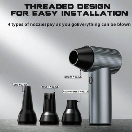 Durable Handheld Turbo Fan for Outdoor Activities and Cooling showing fan with threaded design and four detachable nozzles for cleaning and strong airflow