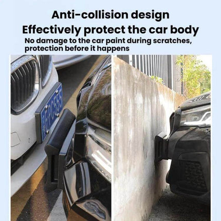 Durable EVA License Plate Frame for Everyday Car Protection shown preventing scratches and collisions when parking or reversing into tight spaces