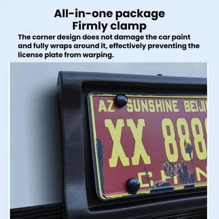 Durable EVA License Plate Frame for Everyday Car Protection showing black EVA frame protecting a red license plate against impacts and paint damage