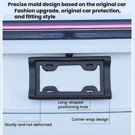 Durable EVA License Plate Frame for Everyday Car Protection - black EVA frame on car rear preventing impacts and corner damage