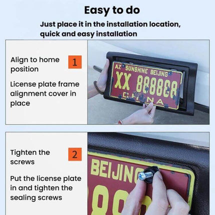 Durable EVA License Plate Frame for Everyday Car Protection shown being aligned and screwed into place to prevent plate damage