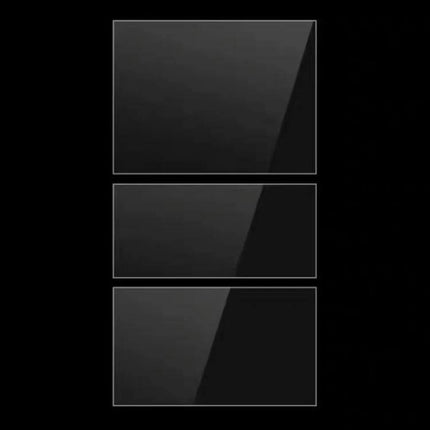 Tesla Model Y Central Control Panel Protective Film Transparent - clear TPU screen protectors shown as three rectangular films on black background