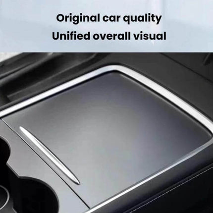 Tesla Model Y Central Control Panel Protective Film Transparent on center console showing clear TPU cover protecting panel from scratches