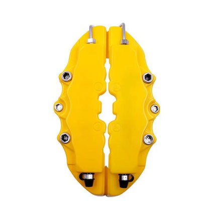 Brake Caliper Cover Kit High Temperature ABS Multi Color Set yellow front view showing pre-applied adhesive and bolt accents