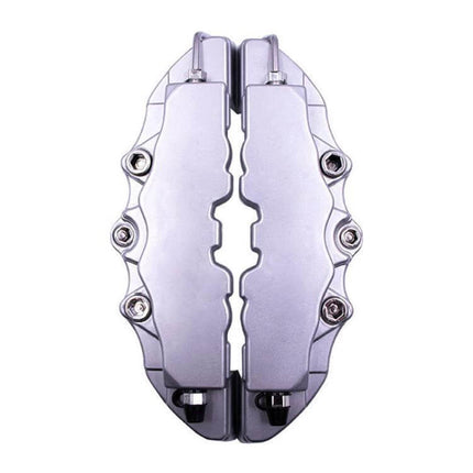 Brake Caliper Cover Kit High Temperature ABS Multi Color Set - silver ABS caliper covers front view, heat-resistant adhesive, dust protection