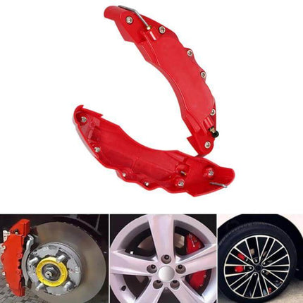 Brake Caliper Cover Kit High Temperature ABS Multi Color Set red ABS covers showing installation on disc brake and wheel accents