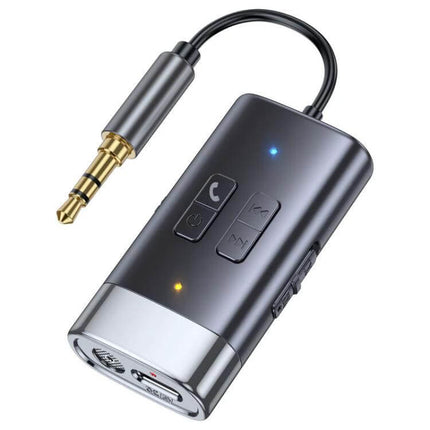 G76 Bluetooth Receiver Transmitter Car AUX Adapter For Home Audio sleek black dongle with 3.5mm plug, control buttons and LED indicators