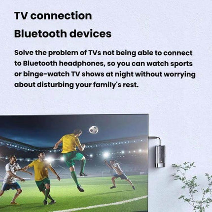G76 Bluetooth Receiver Transmitter Car AUX Adapter For Home Audio connected to TV enabling wireless headphones for late-night sports