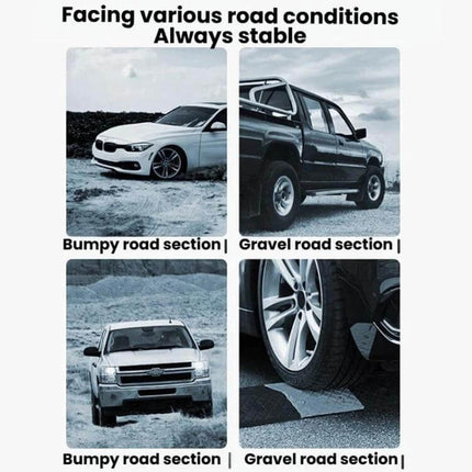 Snail-Shaped Adhesive Car Phone Mount Base (2-Pack) showing stable hold on bumpy and gravel road conditions for landscape and portrait use