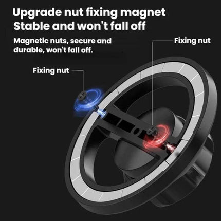 Ring Magnetic Car Mount Ring Accessory For Phone Mounts showing upgraded fixing nut and stable magnet assembly with 360° rotation