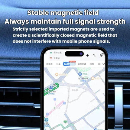Ring Magnetic Car Mount Ring Accessory For Phone Mounts attached to car vent holding a phone showing map with 360° rotation and stable magnetic field
