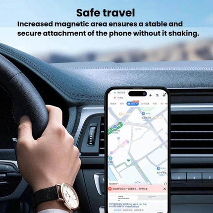 Ring Magnetic Car Mount Ring Accessory For Phone Mounts shown holding 4.7–8in phone on car vent with 360° rotation and stable magnetic attachment
