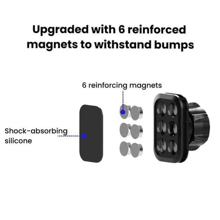Magnetic Car Phone Mount Head 17mm Ball Joint For Easy Viewing showing shock-absorbing silicone pad and six reinforcing magnets for secure hold