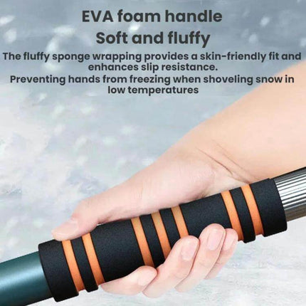 Versatile Multi-Functional Snow Scraper for Cars and Home Sweeping - close-up of EVA foam handle with orange grip rings, ergonomic anti-slip design