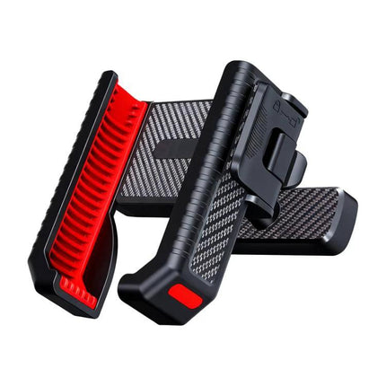 Universal Magnetic Phone Mount for Wall and Car Use - black carbon fiber car and wall phone holder with red grip, magnetic hands-free smartphone mount