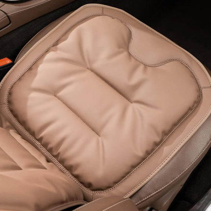 Car Seat Cushion Non Slip For Front And Rear Seats - beige Nappa non-slip padded seat protector with plum blossom buckle for tool-free install