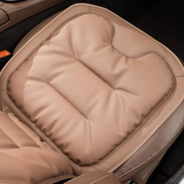 Car Seat Cushion Non Slip For Front And Rear Seats - beige Nappa non-slip padded seat protector with plum blossom buckle for tool-free install