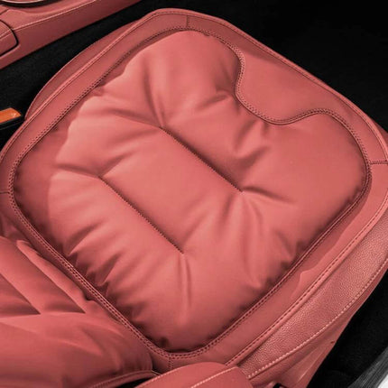 Car Seat Cushion Non Slip For Front And Rear Seats stylish plum-red Nappa cushion with non-slip backing, plum blossom buckle, protective padded seat cover