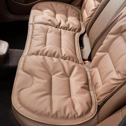 Car Seat Cushion Non Slip For Front And Rear Seats in tan Nappa leather-look, non-slip padded protector for car back seat with plum blossom buckle fastening