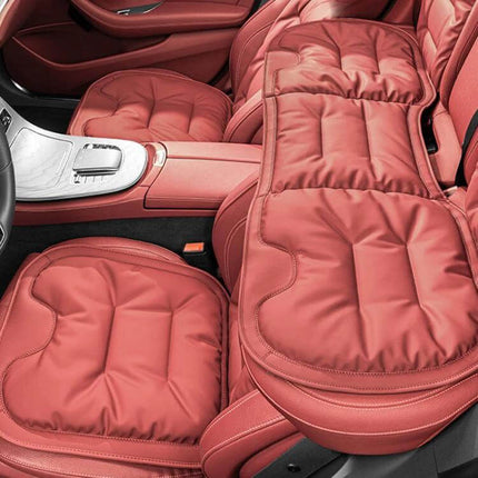 Car Seat Cushion Non Slip For Front And Rear Seats - red Nappa padded set with plum blossom buckle, non-slip protective cushions for family trips