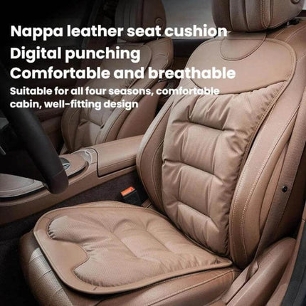 Car Seat Cushion Non Slip For Front And Rear Seats - brown Nappa leather non-slip seat cushion set with plum blossom buckle, tool-free install, protects upholstery