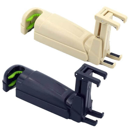Car Phone Holder With Extendable Hidden Hook For Hands Free Driving - beige and black headrest mount phone holders