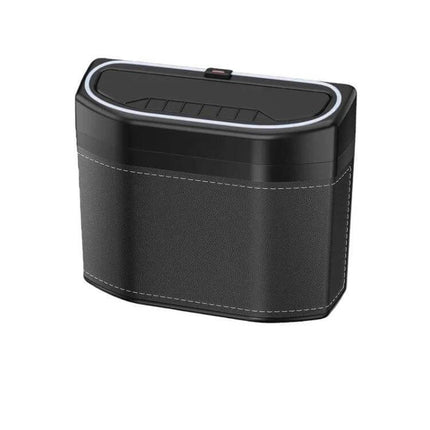 Car Trash Can Side Mounted Storage Box For Cars In Car Interior - black microfiber leather car trash bin with ABS interior, compact side-mounted organizer