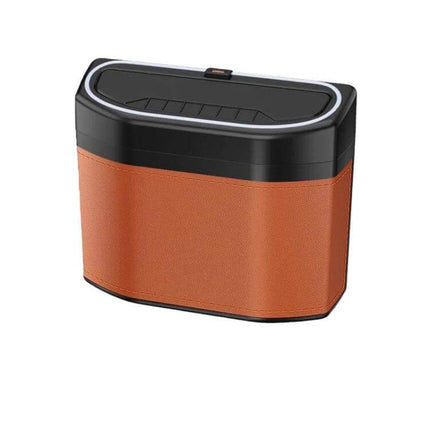Car Trash Can Side Mounted Storage Box For Cars In Car Interior - brown microfiber leather and ABS compact car trash bin