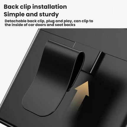 Car Trash Can Side Mounted Storage Box For Cars In Car Interior - close-up of detachable back clip for easy door or seatback installation