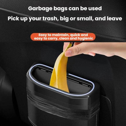 Car Trash Can Side Mounted Storage Box For Cars In Car Interior - black microfiber leather side-mounted car trash can holding a banana peel