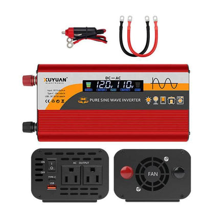 XUYUAN Pure Sine Wave Inverter for Car Battery Power Conversion red inverter with cables and outlets for road trips