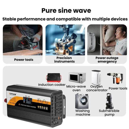 XUYUAN Pure Sine Wave Inverter for Car Battery Power Conversion powering microwaves, power tools, oxygen concentrator and home appliances